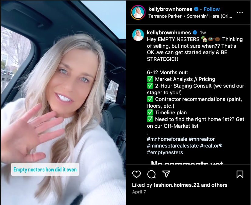 Real estate agent Instagram real with advice for empty nesters